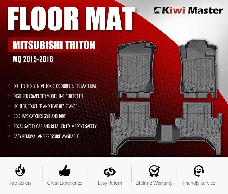 KIWI MASTER 3D TPE Car Floor Mats Fit Mitsubishi Triton MQ 2015-2018