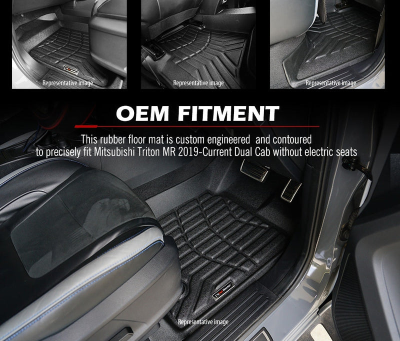 KIWI MASTER 3D TPE Car Floor Mats Liner fit Mitsubishi Triton MR 2019-Current Dual Cab w/ electric seats