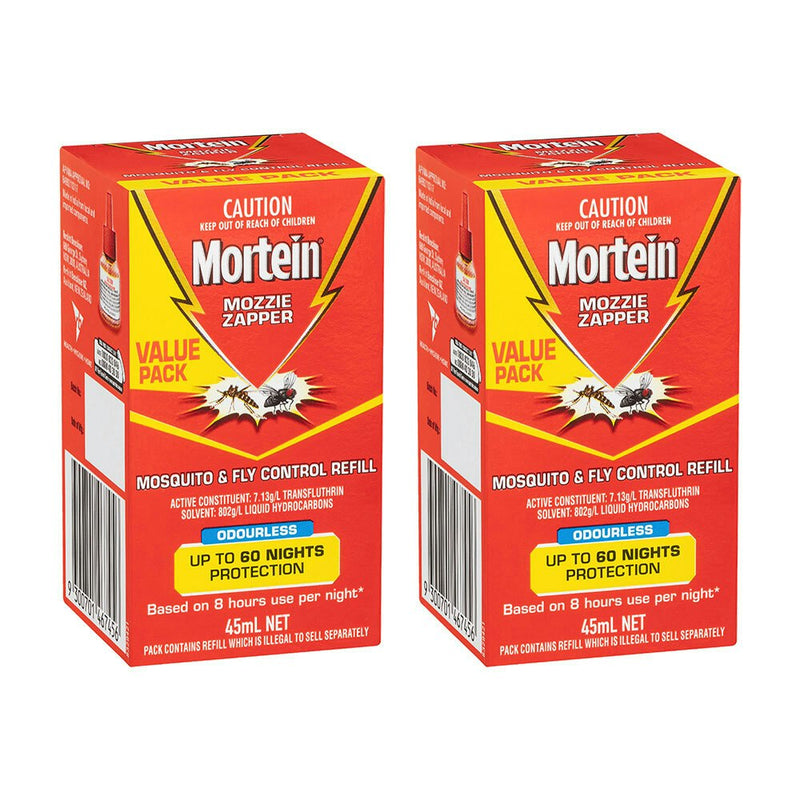 2x Mortein 45ml Mosquito & Fly Control Refill Odourless for Mozzie Zapper/Killer