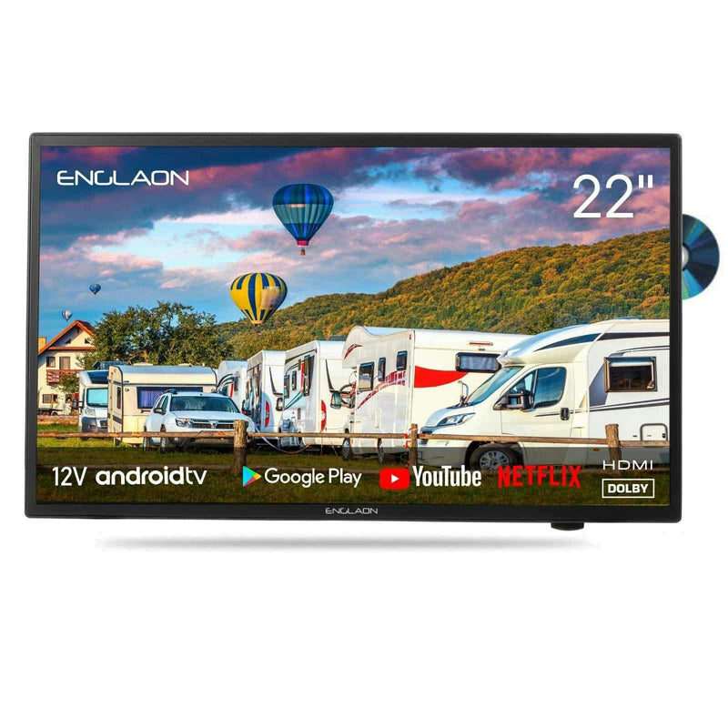 ENGLAON 22’’ Full HD 12V Google TV With Built-in DVD Player & Chromecast & Bluetooth