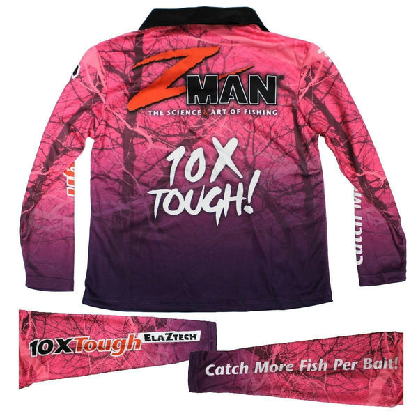 Size 6 Zman Pink Kids Long Sleeve Tournament Fishing Shirt with Collar