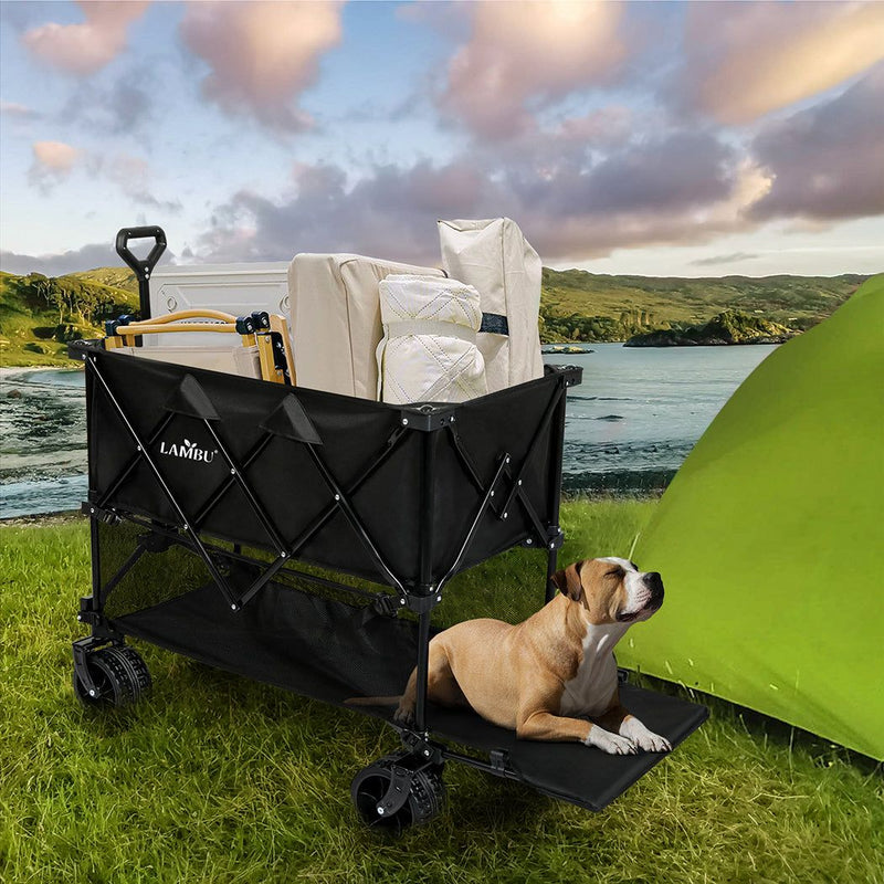 Lambu Folding Wagon Cart 400L Double Decker Camping Shopping Trolley Wheels