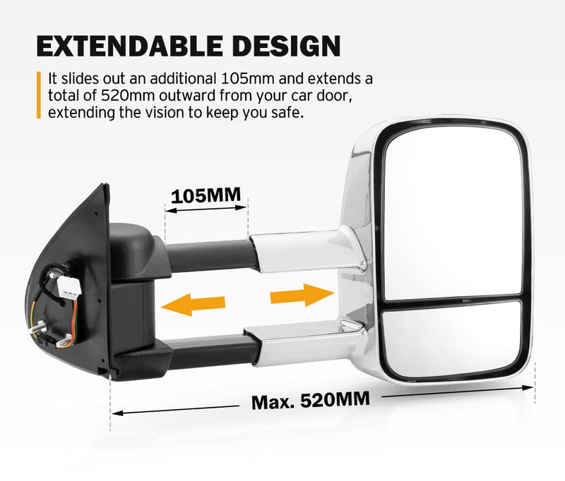 SAN HIMA Extendable Towing Mirrors fit Mitsubishi Triton MQ/MR 2015 - ON Chrome