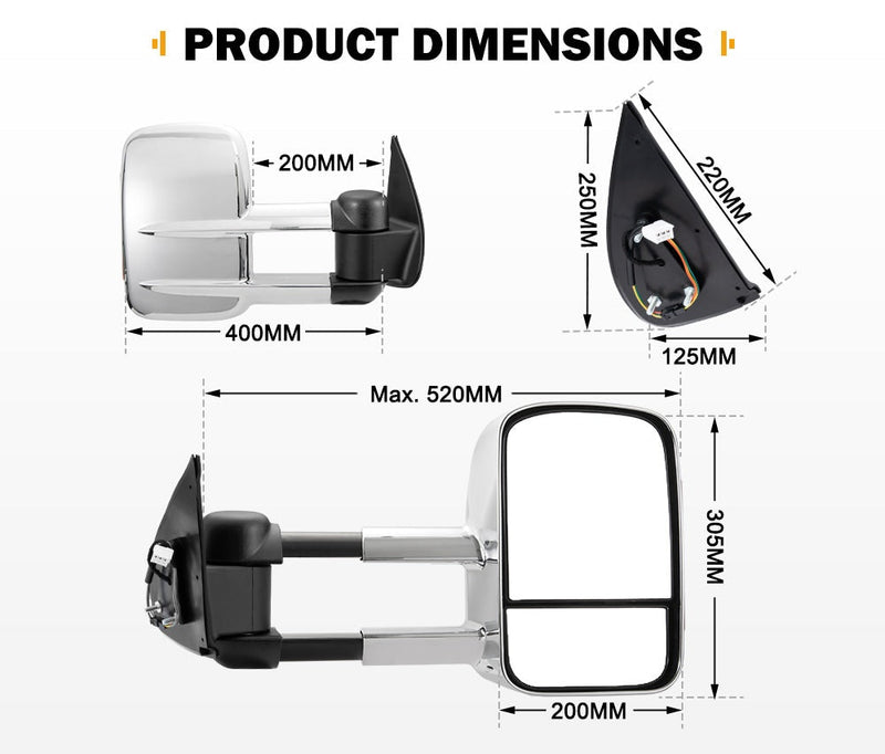 SAN HIMA Extendable Towing Mirrors fit Mitsubishi Triton MQ/MR 2015 - ON Chrome