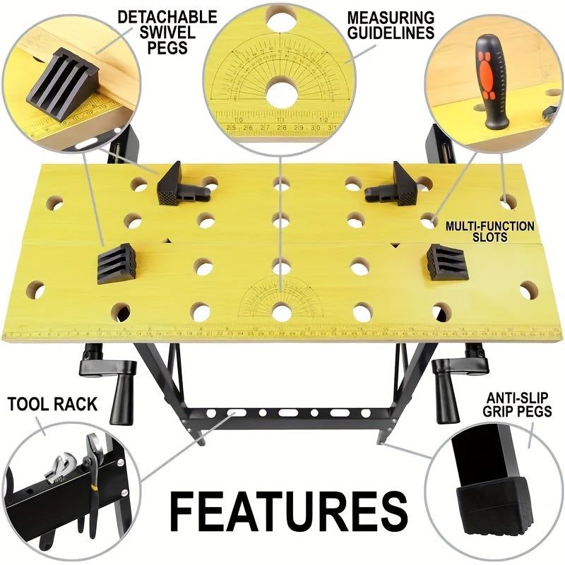 Folding Woodworking Workbench Tool Table with Storage
