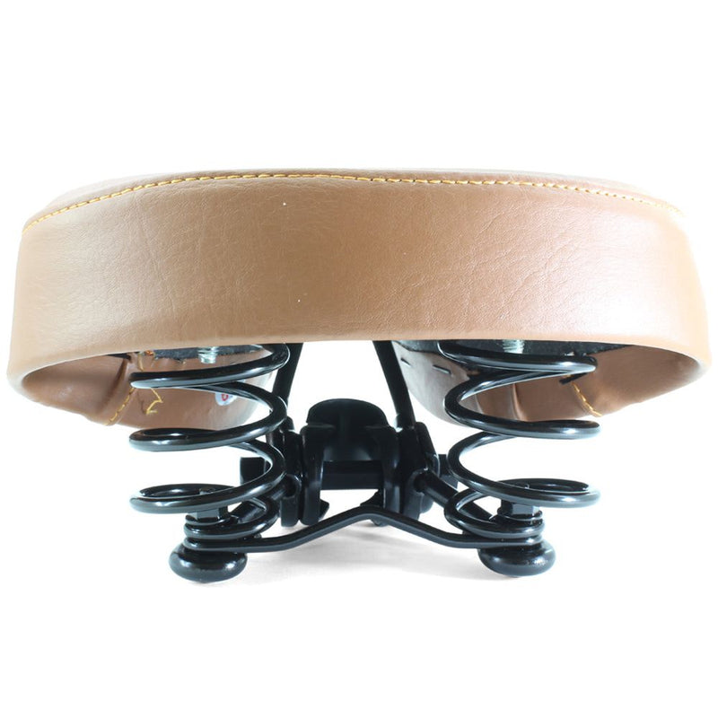 Brown Ladies Retro Bike Saddle 250mm x 190mm Vinyl Quilted Top Dual Coil Springs