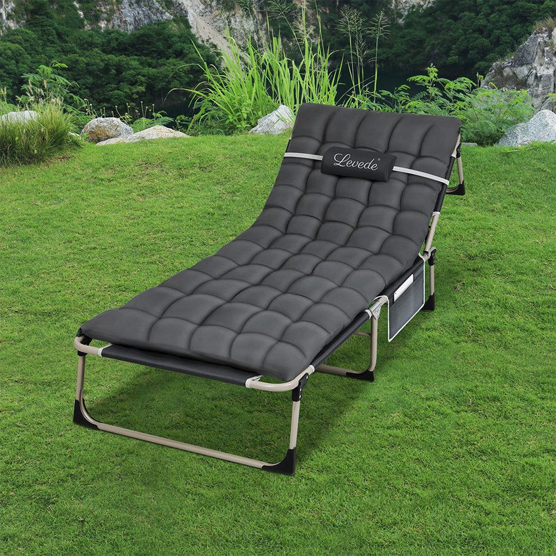 Levede Folding Camping Bed Camping Cot Adjustable Backrest Home Office Outdoor