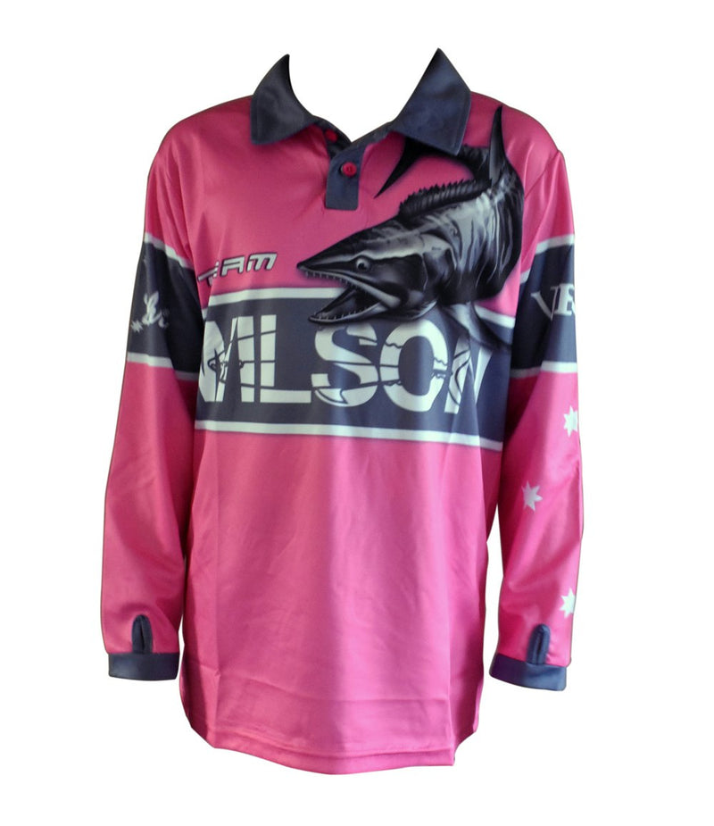 Team Wilson Pink Kids Tournament Long Sleeve Fishing Shirt with Collar