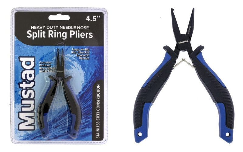 Mustad 4.5 Inch Heavy Duty Needle Nose Split Ring Pliers - Stainless Steel