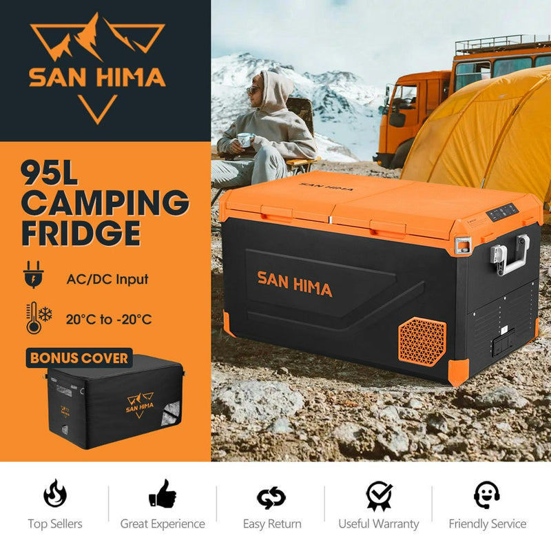 San Hima 95L Portable Camping Fridge Freezer Dual Zone + Insulated Cover