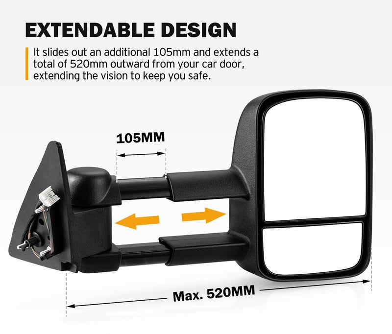 SAN HIMA Pair Extendable Towing Mirrors Fit Toyota Landcruiser 100 Series 1998-2007 Black