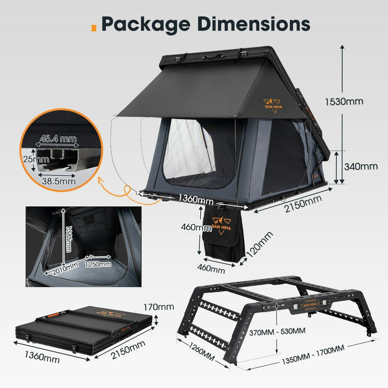 San Hima Kalbarri X Rooftop Tent Hardshell Grey + Universal Ute Tub Rack