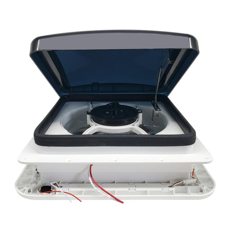 12V Shower Roof Vent with LED Lights and Tinted Lid suits Roof Thickness 50-80mm