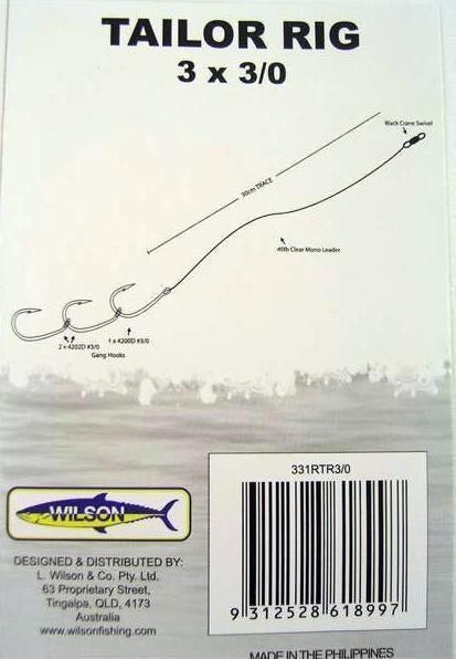 Wilson Tailor Fishing Rig 3x5/0 Hook-Setup - 40lb Clear Mono Leader