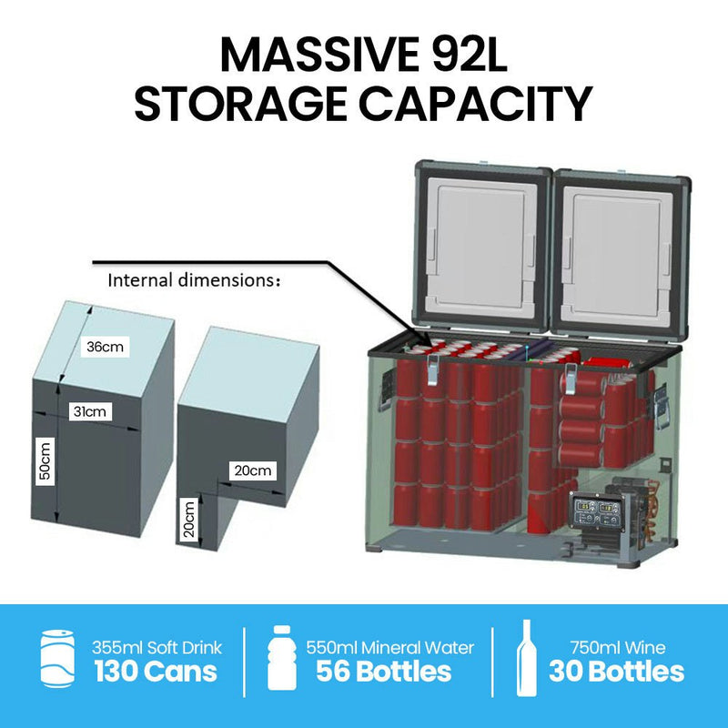 NNEMB 92L Dual Zone Portable Fridge / Freezer-SECOP Compressor-for Camping-Car-Caravan