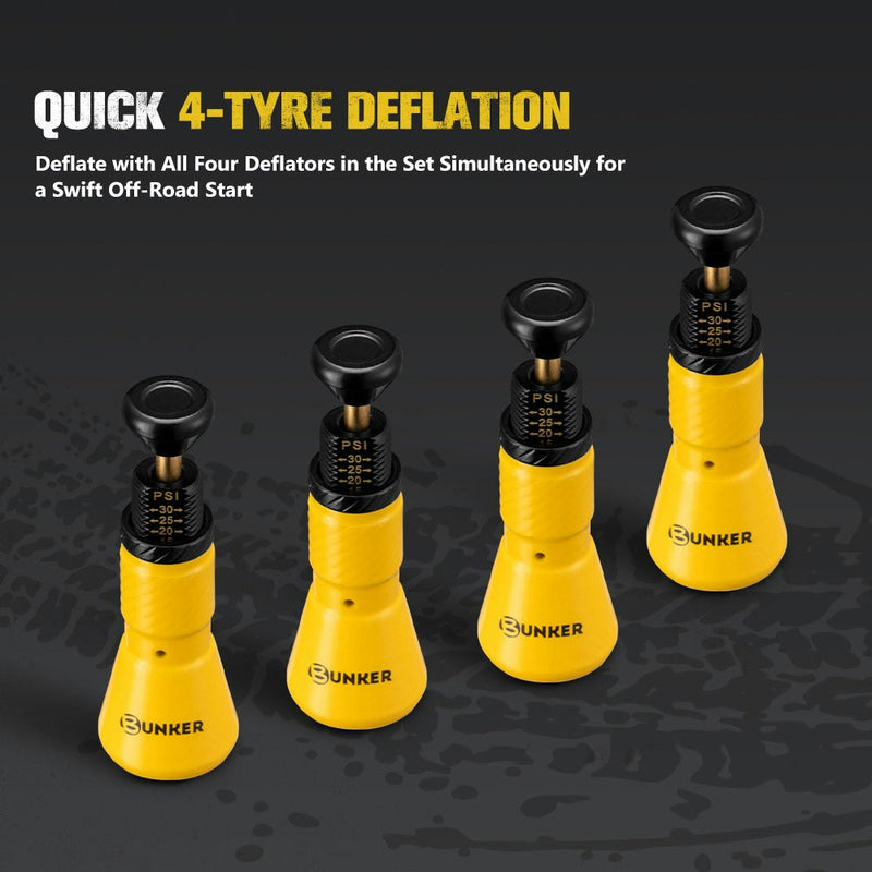 Bunker Indust Tyre Deflators x4 Air Deflator With LED 10~30 PSI Valve Core Tool