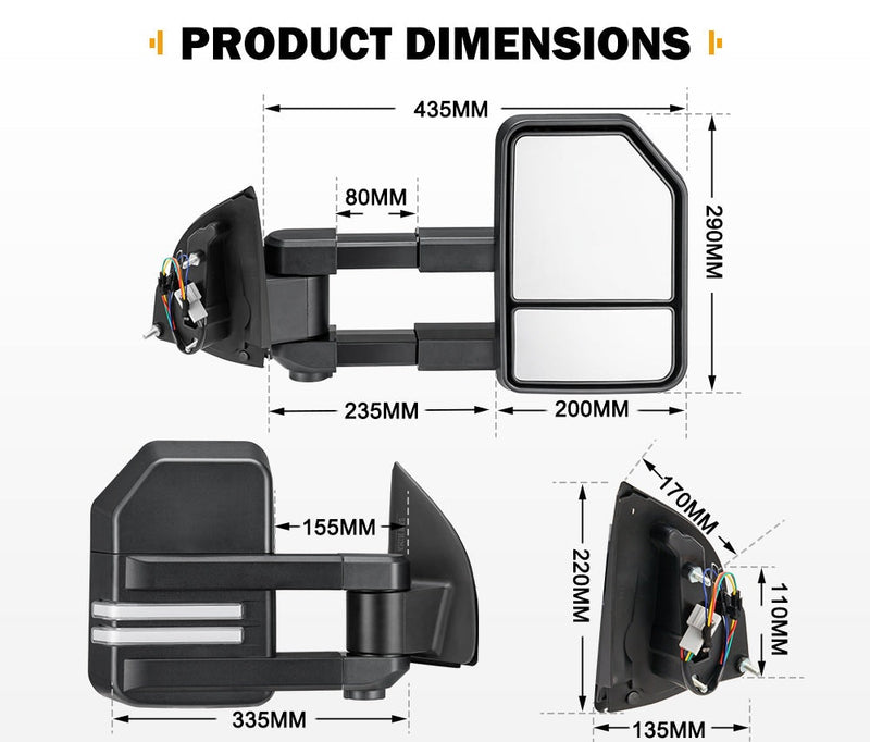 SAN HIMA Pair Towing Mirrors for Ford Ranger Wildtrak MK PX XL XLT XLS 2012-MY2021