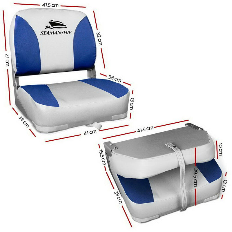 Set of 2 Folding Swivel Boat Seats - Grey & Blue