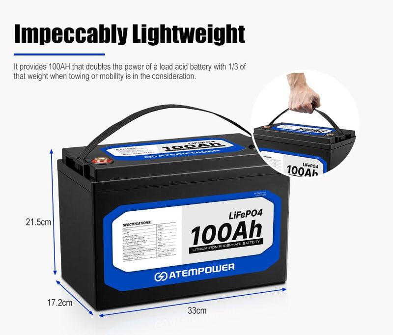 ATEMPOWER 12V 100Ah Lithium LiFePO4 Battery