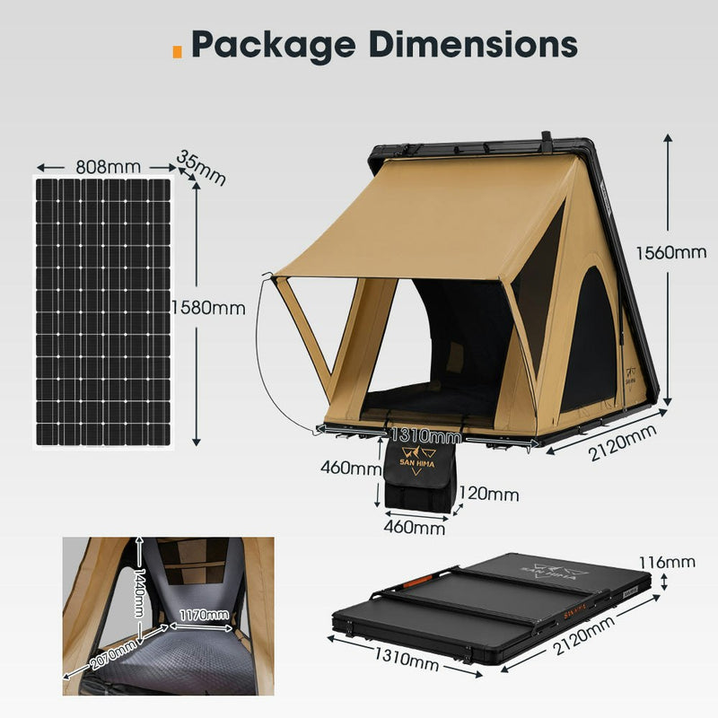 San Hima kalbarri Lite Rooftop Tent Hardshell + Ladder & Rack + 250W Solar Panel