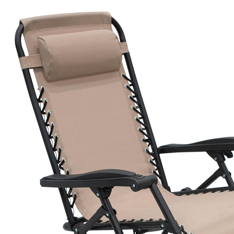 Zero Gravity Reclining Deck Lounge Sun Beach Chair Outdoor Folding Camping - Beige