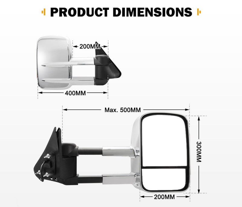 Pair Extendable Towing Mirrors for Nissan Patrol GU Y61 1997- 2016