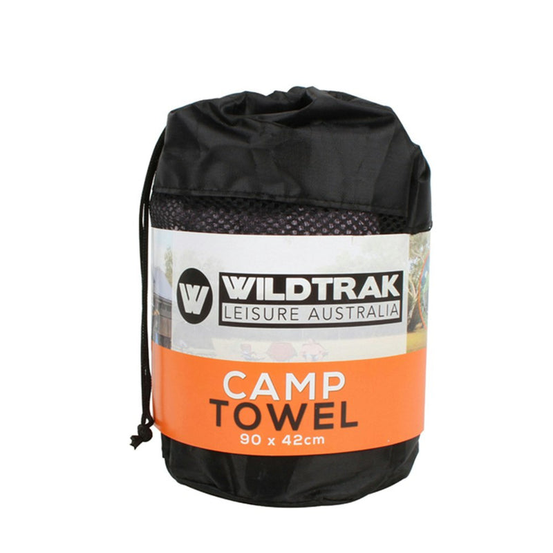 2x Wildtrak Quick Dry 90cm Camp Towel Rectangle w/Bag Outdoor Camping Small Grey