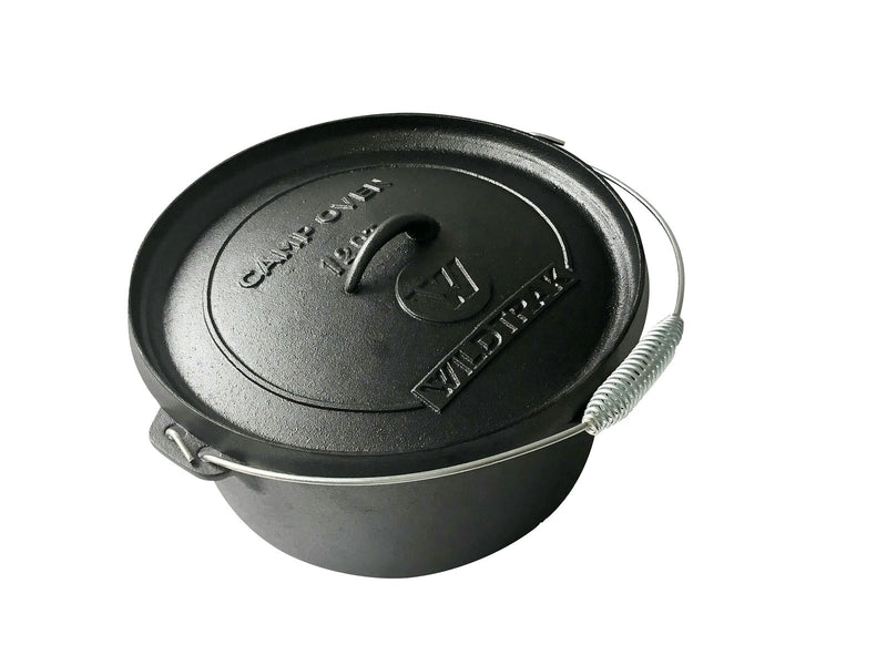 Wildtrak Round Cast Iron 12qt/37cm Camp Oven Pot Outdoor Camping Cookware Black