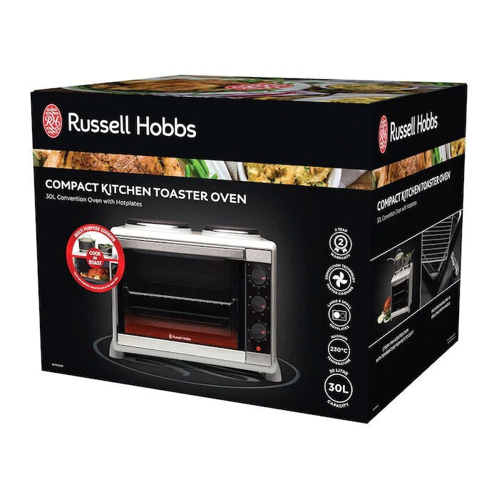 Russell Hobbs RHTOV2HP Compact Kitchen Electric Toaster Oven 30L w/Hotplate/Rack