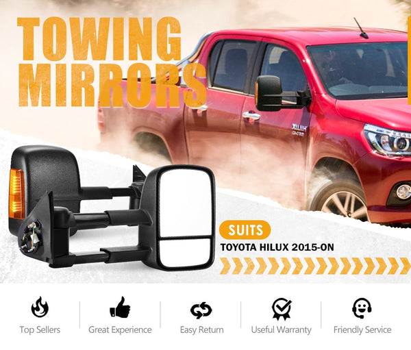 Pair Extendable Towing Mirrors for Toyota HILUX 2015-ON N80 Black