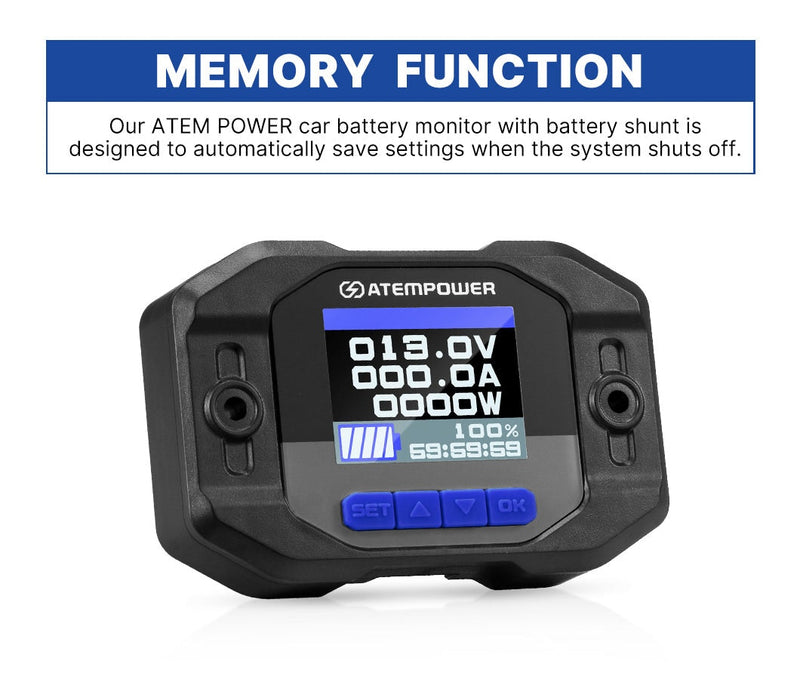 Atem Power Battery Monitor High Low Voltage 200A w/Shunt Wire 12V Battery