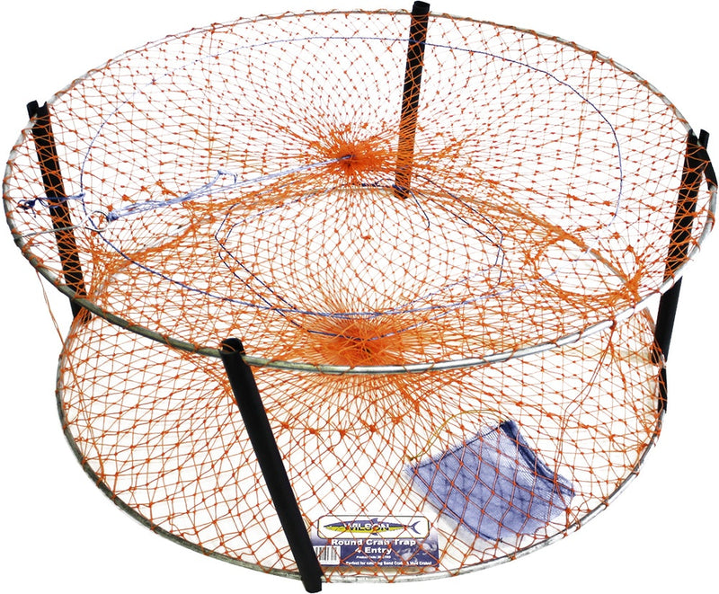 5 x Wilson Round Crab Traps - Bulk Pack of 4 Entry Crab Pots - 18 Ply Mesh