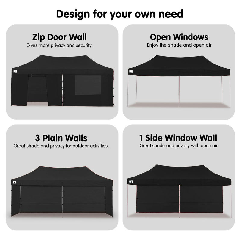 Wallaroo Gazebo Tent Marquee 3m x 6m PopUp Outdoor Black