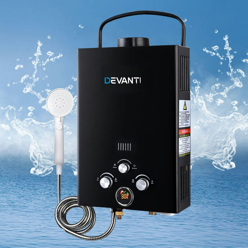 Portable Gas Water Heater 8L/Min With Pump LPG System Black