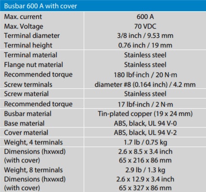 Victron Busbar 600A 4P/Terminals & Cover