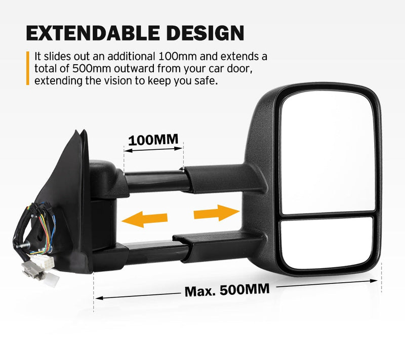 Pair Extendable Towing Mirrors for Isuzu D-MAX DMax 2007-2011 Black