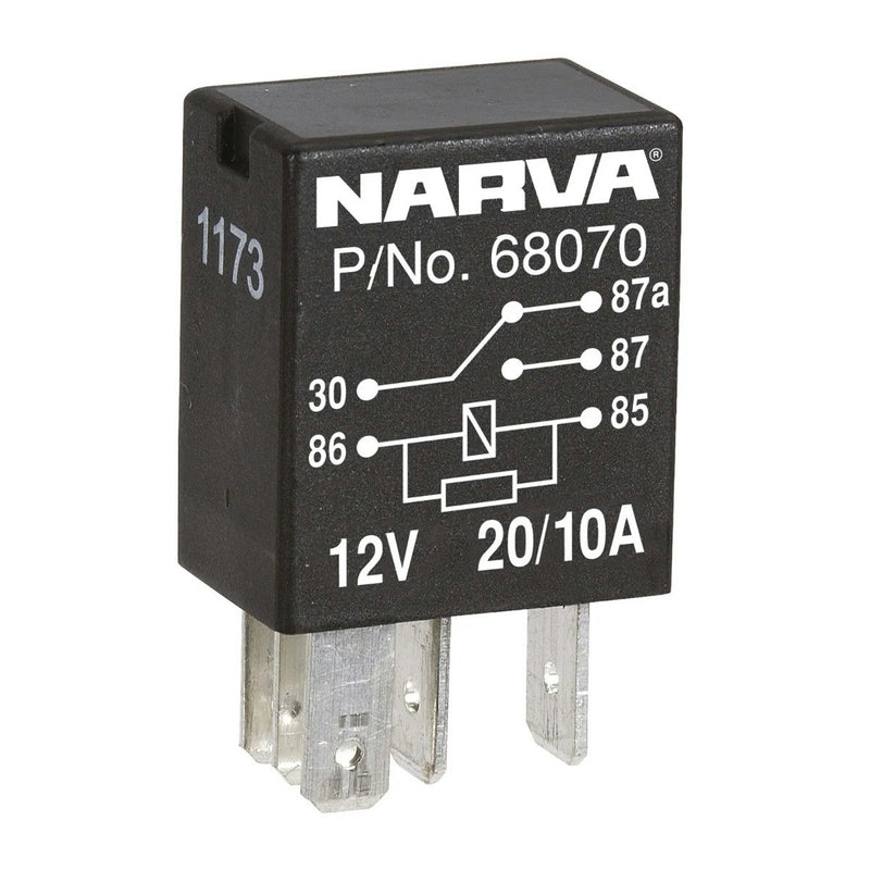 Narva 68070BL 12V 20A/10A Change-Over 5 Pin Relay With Resistor (Blister Pack Of 1)