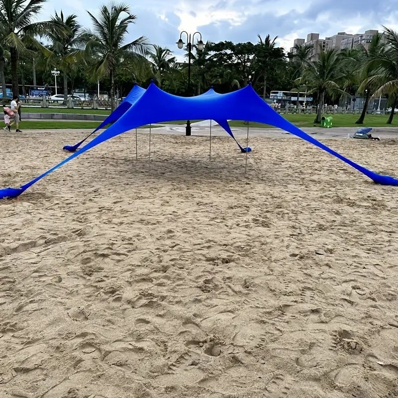 NNETM Extra Large Beach Tent Sun Shelter with UPF50+ Protection, Stability Poles, and Ground Pegs - Blue (Includes 4 Poles)