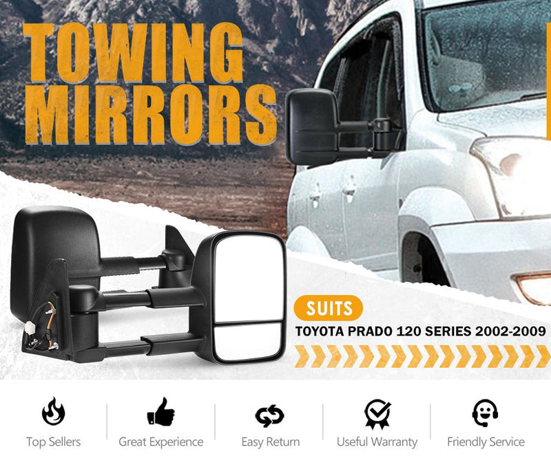 Pair Extendable Towing Mirrors Gen1 for Toyota Prado 120 Series 2002-2009