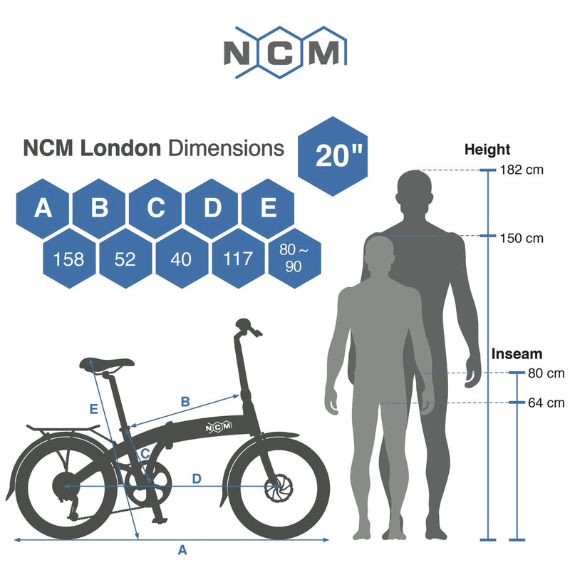 NCM London Folding E-Bike, 250W-350W, 36V 15Ah 540Wh Battery