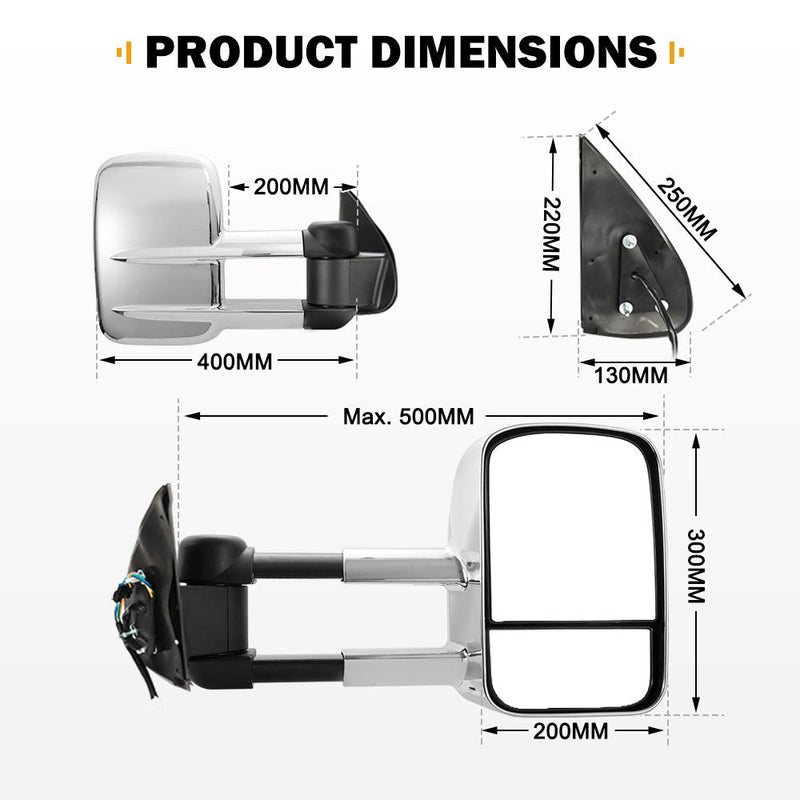 San Hima Pair Extendable Towing Mirrors for Toyota Hilux 2005-2015 N70 Silver