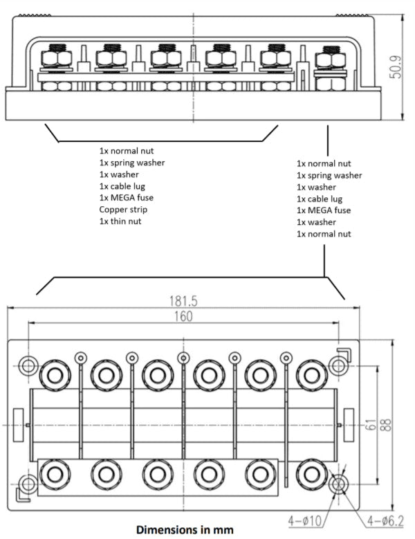 Victron Fuse holder 6-way for MEGA-fuse