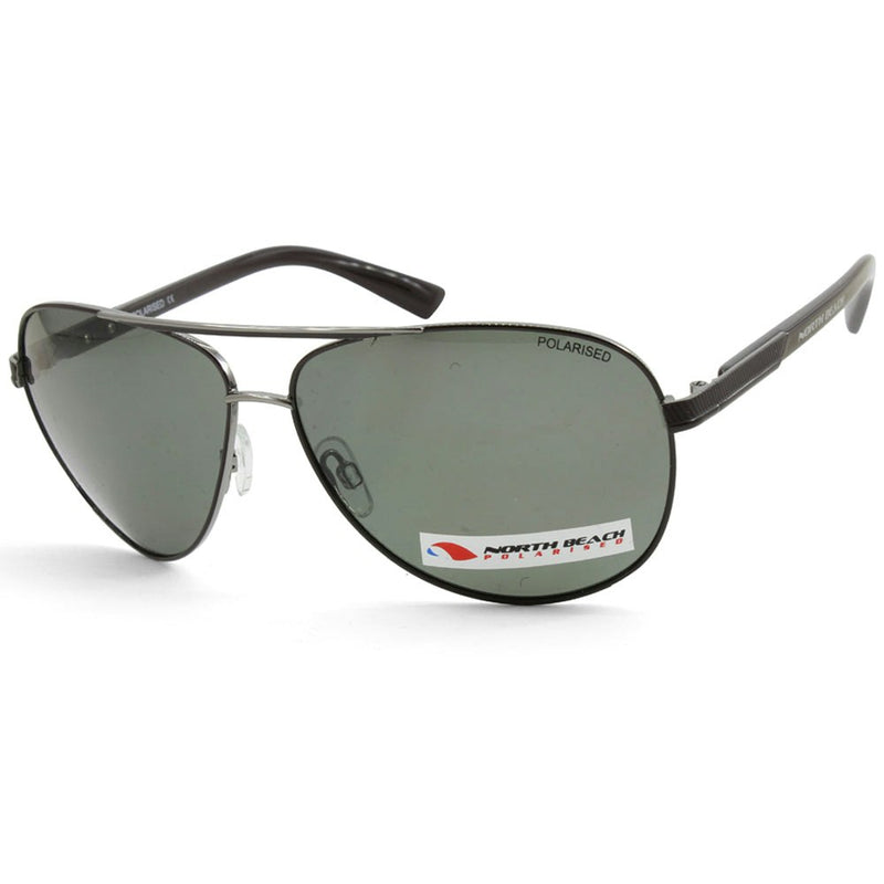 North Beach Burbot Shiny Gunmetal/Green Polarised Men's Pilot Sunglasses 70371