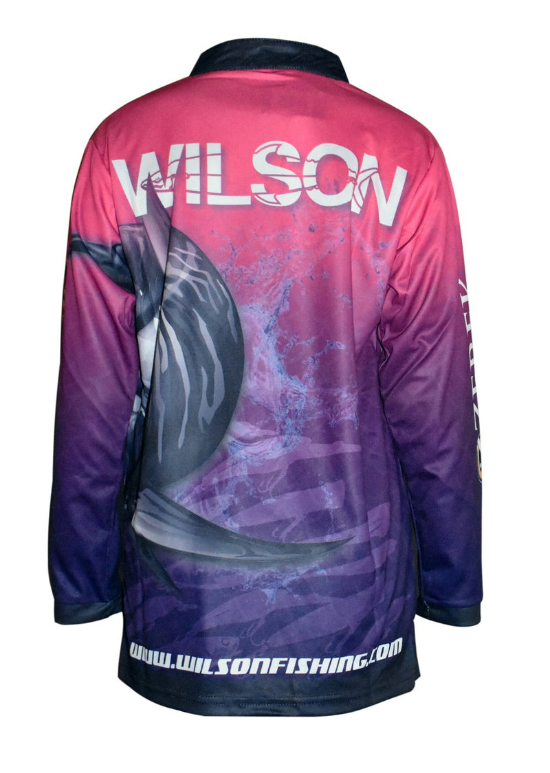 Team Wilson Pink/Purple Kids Tournament Long Sleeve Fishing Shirt with Collar