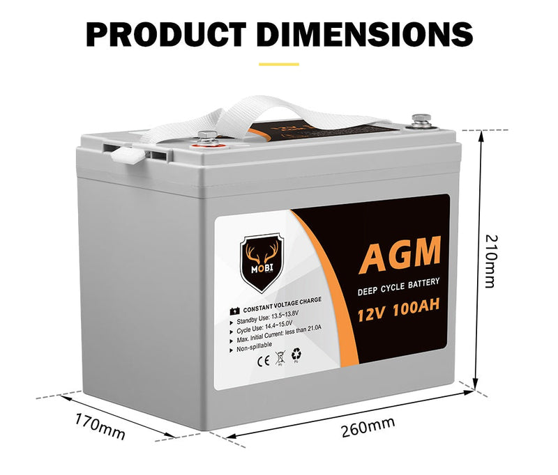 12V 100AH AGM Battery Slim Deep Cycle Battery Portable Sealed Marine