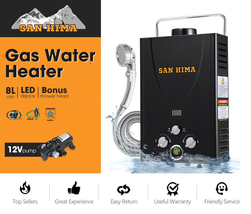 SAN HIMA Portable Gas Hot Water Heater System Caravan Outdoor Camping Shower 8L