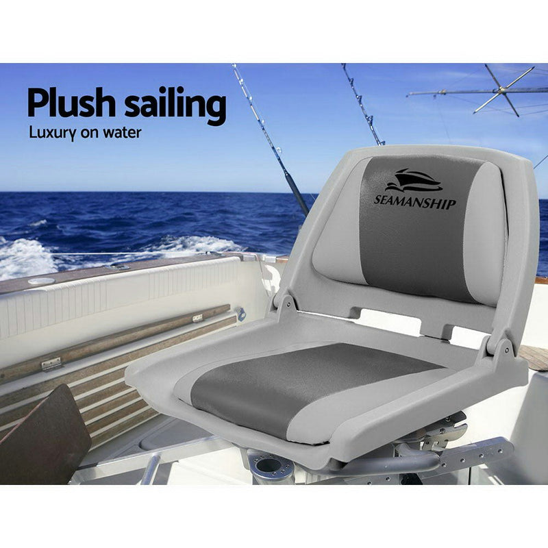 Set of 2 Folding Swivel Boat Seats - Grey & Charcoal