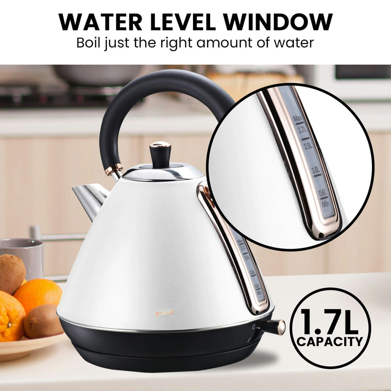 Pronti 1.7L Rose Trim Collection Kettle - White