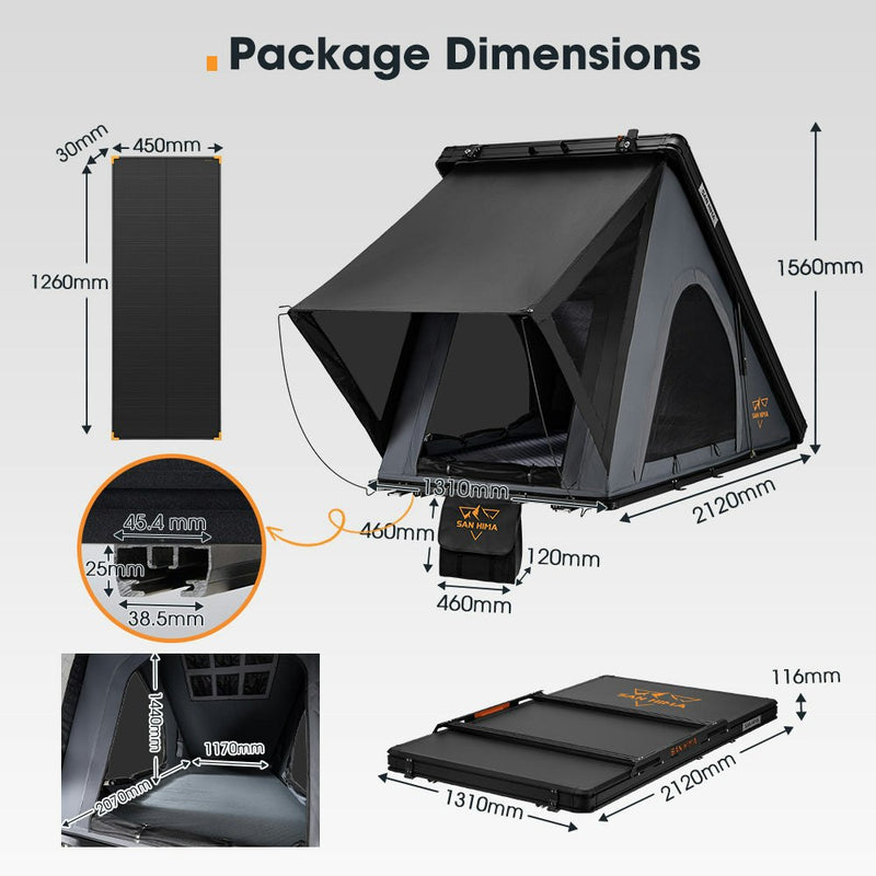San Hima Kalbarri Lite Rooftop Tent Hardshell Grey+120W Solar Panel+Ladder&Rack