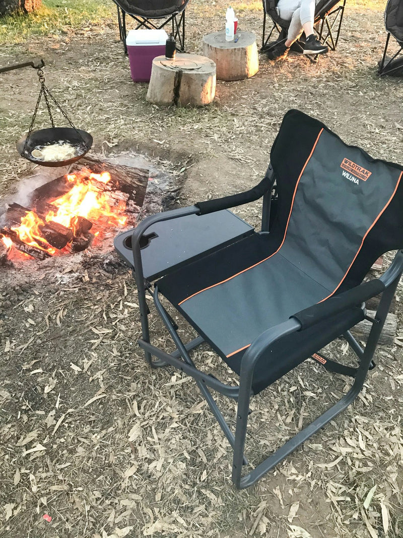 Wildtrak Wiluna 82cm Director Chair Outdoor Camping Seat w/Side Table Grey/Black